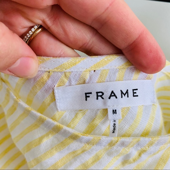 Frame one shoulder puff sleeve linen striped top - Picture 6 of 11